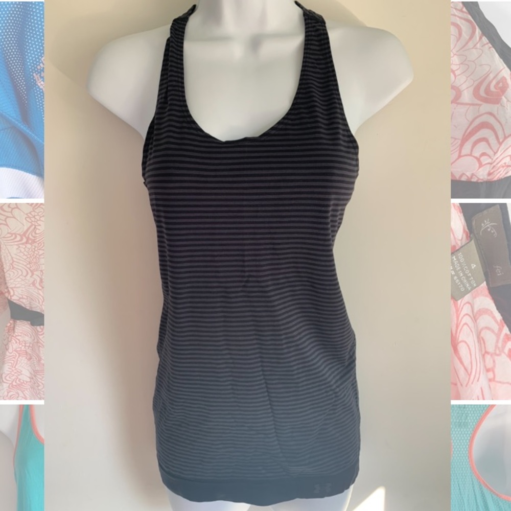 Under Armour Black and Grey Striped Fitted Tank - Picture 2 of 6